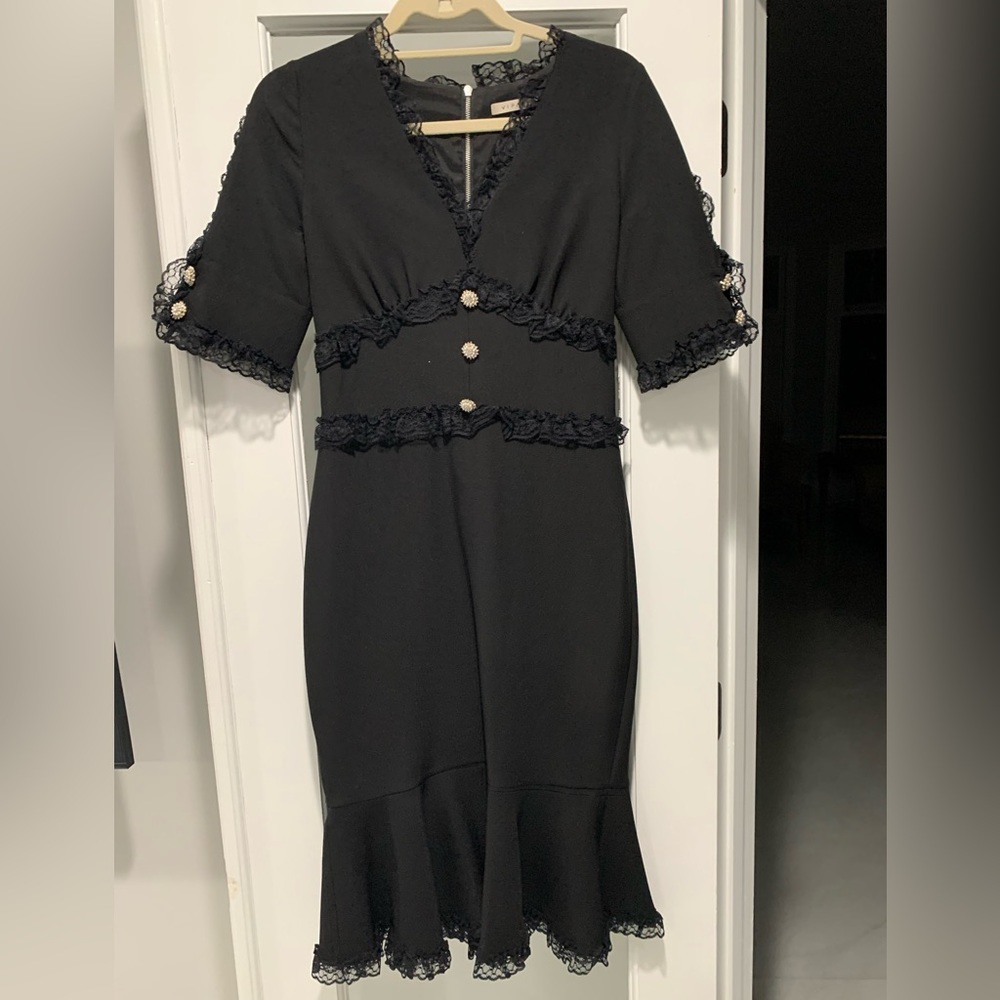 Black midi dress with ruffle